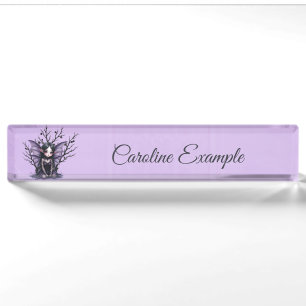 Cute Dark Fairy with Bat Wings.  Desk Name Plate