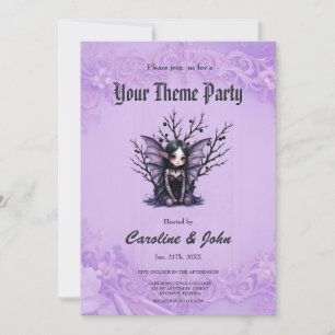 Cute Dark Fairy with Bat Wings. Invitation