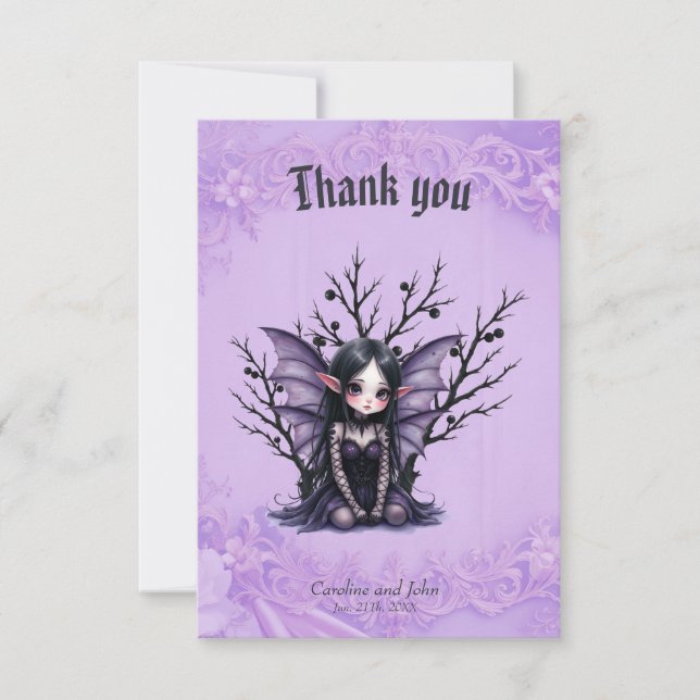 Cute Dark Fairy with Bat Wings Thank You Card (Front)