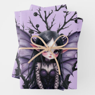 Cute Dark Fairy with Bat Wings Wrapping Paper Sheets