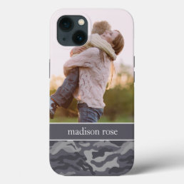 Cute Dark Gray Camo Personalized Photo iPhone 13 Case