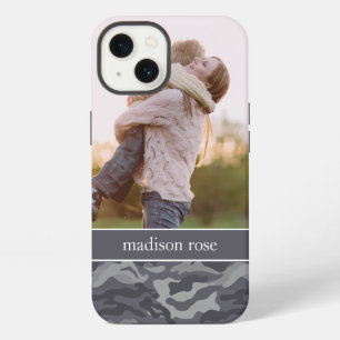 Cute Dark Gray Camo Personalized Photo iPhone 13 Case