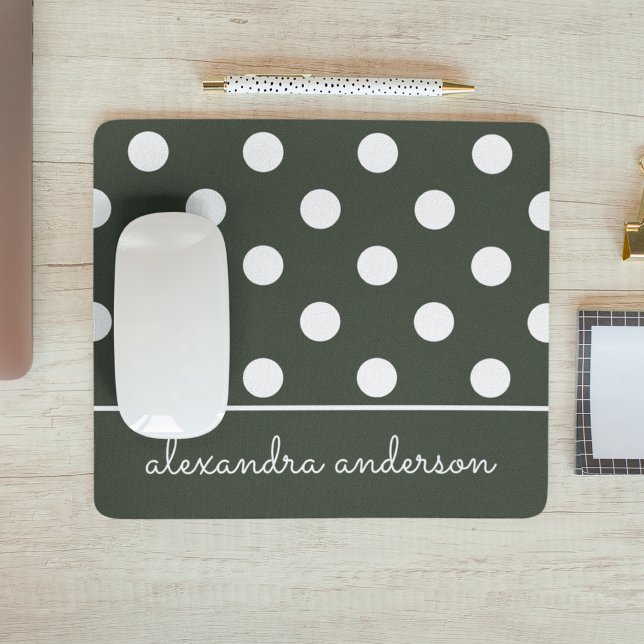 Cute Dark Green Polka Dot Pattern Personalized Mouse Pad (Creator Uploaded)