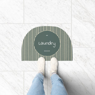 Cute Dark Green Stripes Laundry Room Door Mat