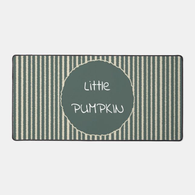 Cute Dark Green Stripes Little Pumpkin Desk Mat (Front)