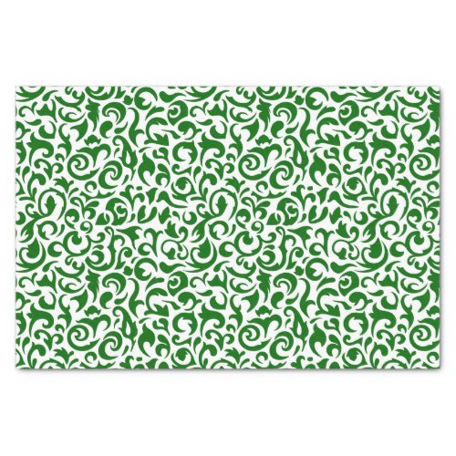 Cute Dark Green White Damask Floral Pattern Tissue Paper