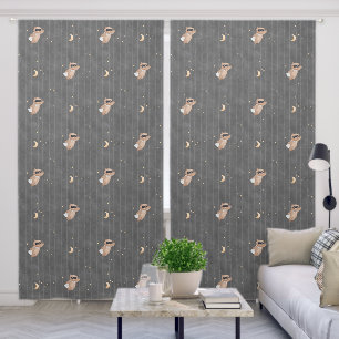 Cute Dark Grey Flying Superhero Teddy Bear Nursery Blackout Curtains