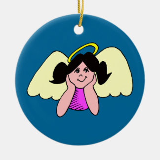 Cute Dark Haired Girl Christmas Angel Ceramic Ornament