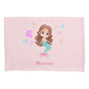 Cute Dark Haired Mermaid Custom Name Pillow Case
