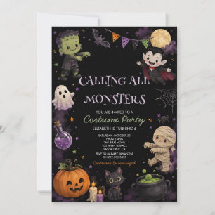 Cute Dark Halloween Costume Party Invitation