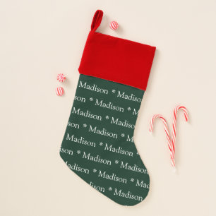 Cute dark pine green white custom name pattern christmas stocking
