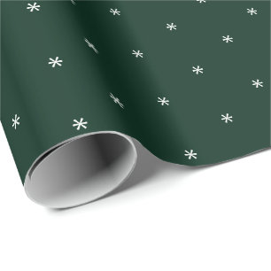 Cute dark pine green white snowflakes elegant wrapping paper