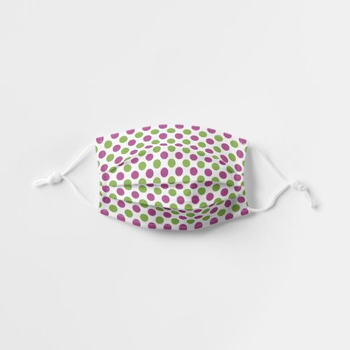 Cute Dark Pink Lime Green Polka Dots On White Kids Cloth Face Mask