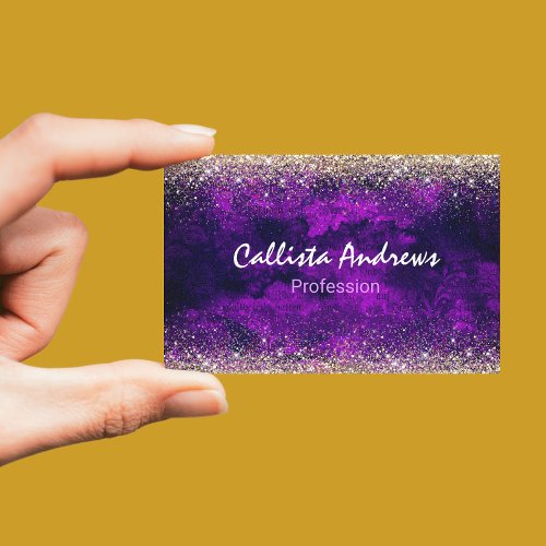 Cute dark purple gold faux glitter business card