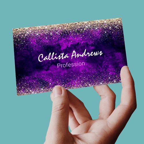 Cute dark purple gold faux glitter business card magnet