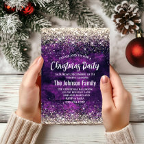 Cute dark purple gold faux glitter Christmas  Invitation