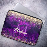 Cute dark purple gold faux glitter monogram laptop sleeve<br><div class="desc">Cute dark purple gold faux glitter monogram Laptop sleeve. Add some style to your office, desk, or personal space with a Chic and stylish custom name and monogram Laptop sleeve. Personalize it with a script name and monogram. The perfect accessory for a fashionable contemporary girl or woman. Beautiful, modern and...</div>