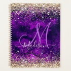 Cute dark purple gold faux glitter monogram
