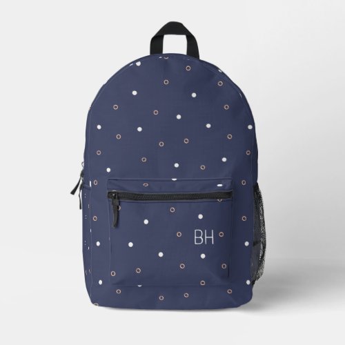 Cute Dark Purple Polka Dots Monogram Initials Printed Backpack