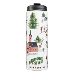 Cute dark red Alpine ski lodge winter Christmas Thermal Tumbler