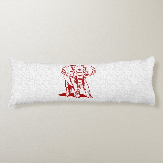 Cute Dark Red Elephant Line Drawing Body Pillow (Front)