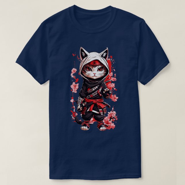 Cute Dark Samurai Cat TShirt (Design Front)