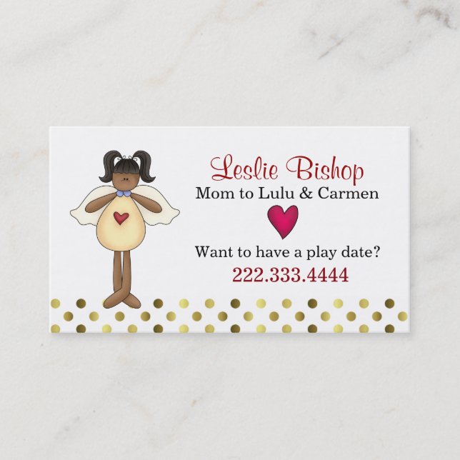 Cute Dark Skin Angel Mommy Play Date Card (Front)