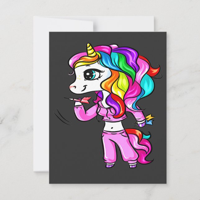 Cute Darts Player Unicorn Girl Funny Darts Women Invitation (Front)