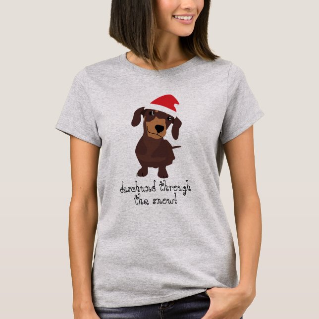 Cute daschund through the snow Xmas Christmas T T-Shirt (Front)