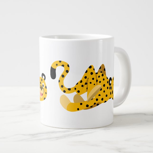 Cute Dashing Cartoon Cheetah Large Coffee Mug (Front Right)