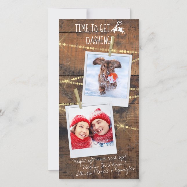 Cute Dashing Reindeer Icon 2-Photo Holiday Card (Front)