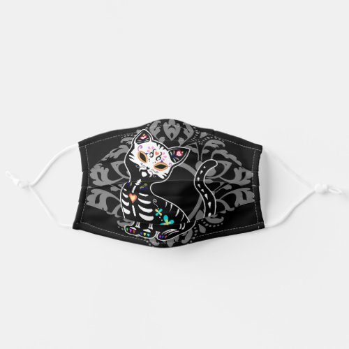 Cute day of the dead cat skeleton adult cloth face mask