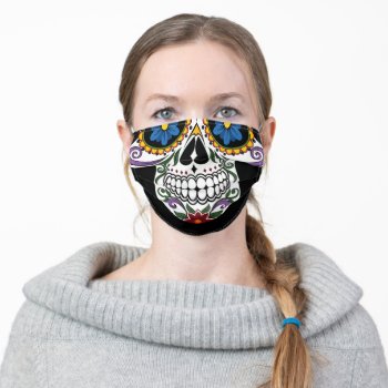 Cute Day Of The Dead Sugar Skull Adult Cloth Face Mask by cranberrysky at Zazzle