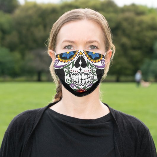 cute day of the dead sugar skull adult cloth face mask (Outside)