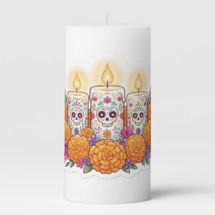 Cute Day of the Dead Sugar Skull Candles Pillar Ca