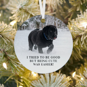 Cute Dear Santa I Tried To Be Good Photo Metal Ornament
