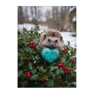 Cute December Hedgehog with Turquoise Heart Acrylic Print