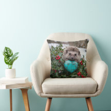 Cute December Hedgehog with Turquoise Heart