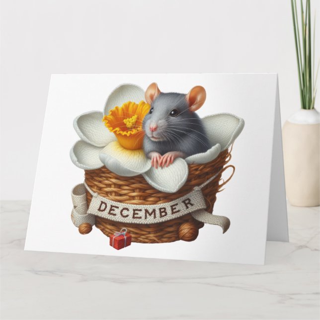 Cute December Mouse Birthday Card (Front)
