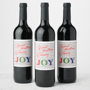 Cute December Winter Holiday Season Joy Wordart Wine Label