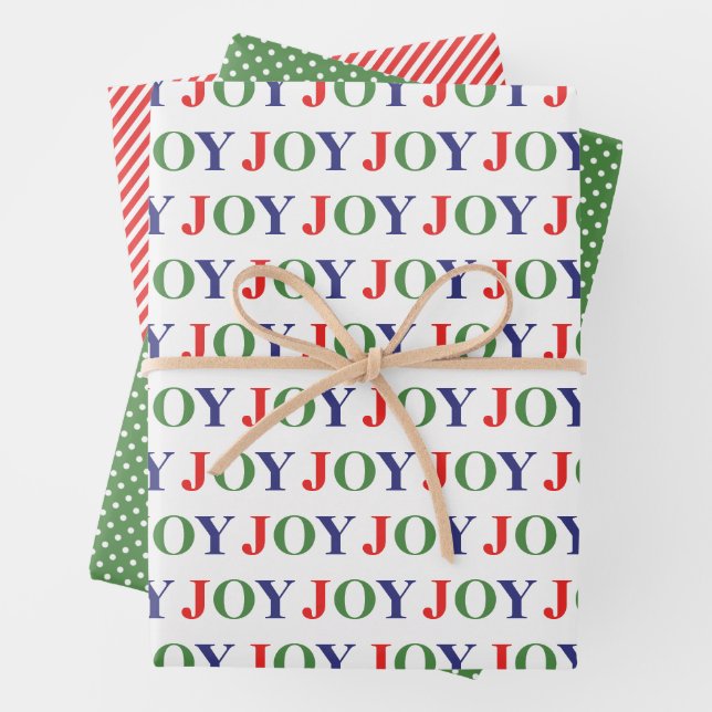 Cute December Winter Holiday Season Joy Wordart Wrapping Paper Sheets (In situ)