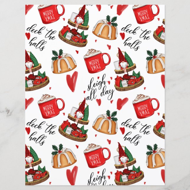 Cute Deck The Halls Christmas Scrapbook Paper (Front)