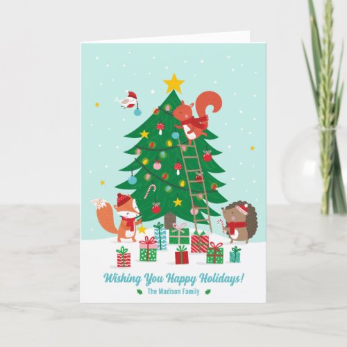 Cute Deck The Halls with Animals Thank You Card