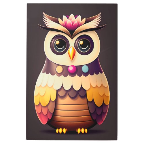 Cute deco owl illustration metal print