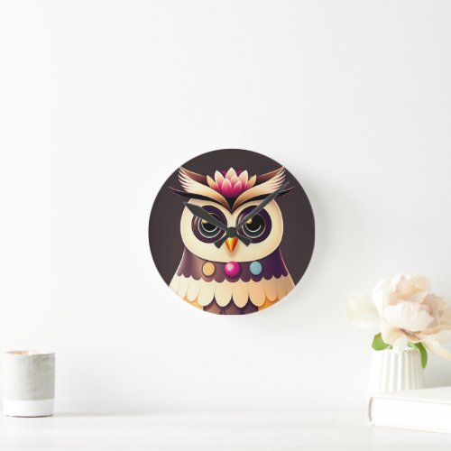 Cute deco owl illustration round clock