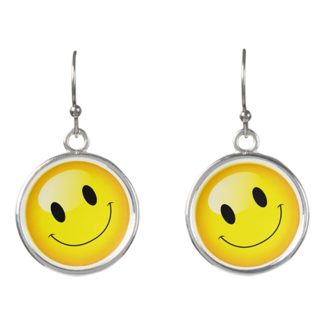 Cute Decora Kei Smiling Yellow Emoji Face Earrings (Front)