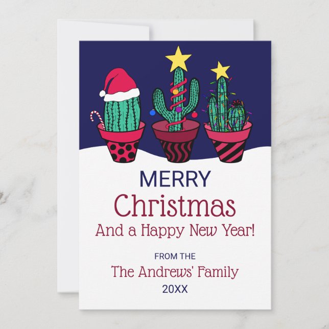Cute Decorated Cactus Tree Lights Christmas Holiday Card (Front)
