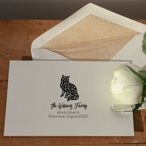 Cute Decorated Cat Family Return Address  Rubber Stamp