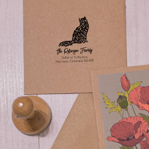 Cute Decorated Cat, Family Return Address Rubber Stamp