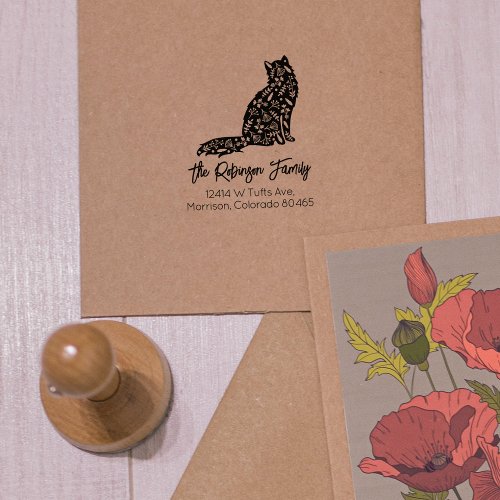 Cute Decorated Cat Family Return Address   Rubber Stamp